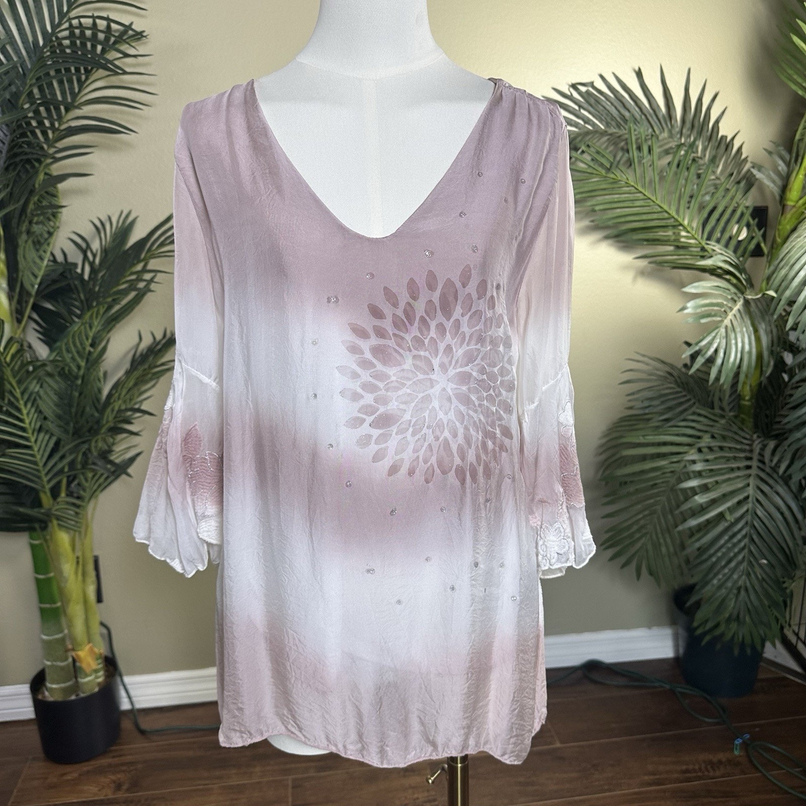 Belle France Italy Women L Layered Top Light Rose Alt With Cream Silk Blend